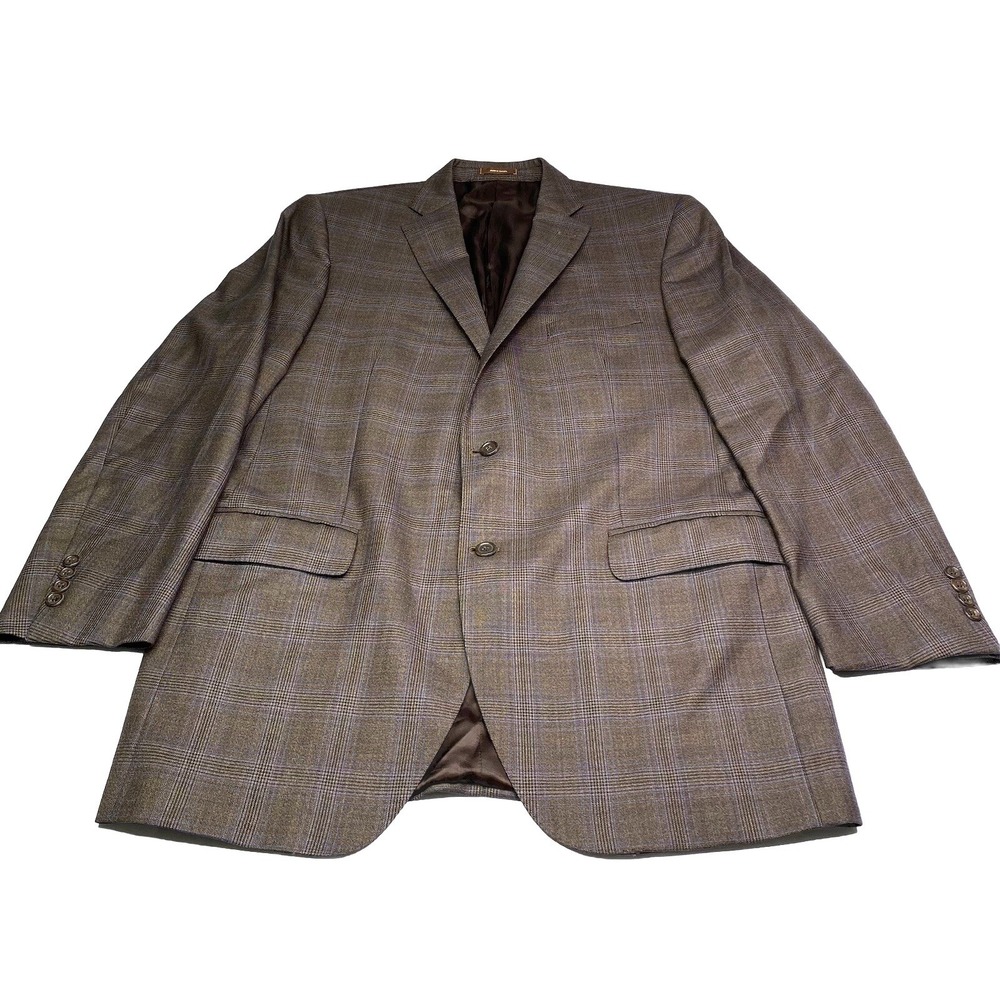 Peter Millar Mens 44T Brown Blue Glen Plaid 100% Wool 2 Button Blazer Sport Coat